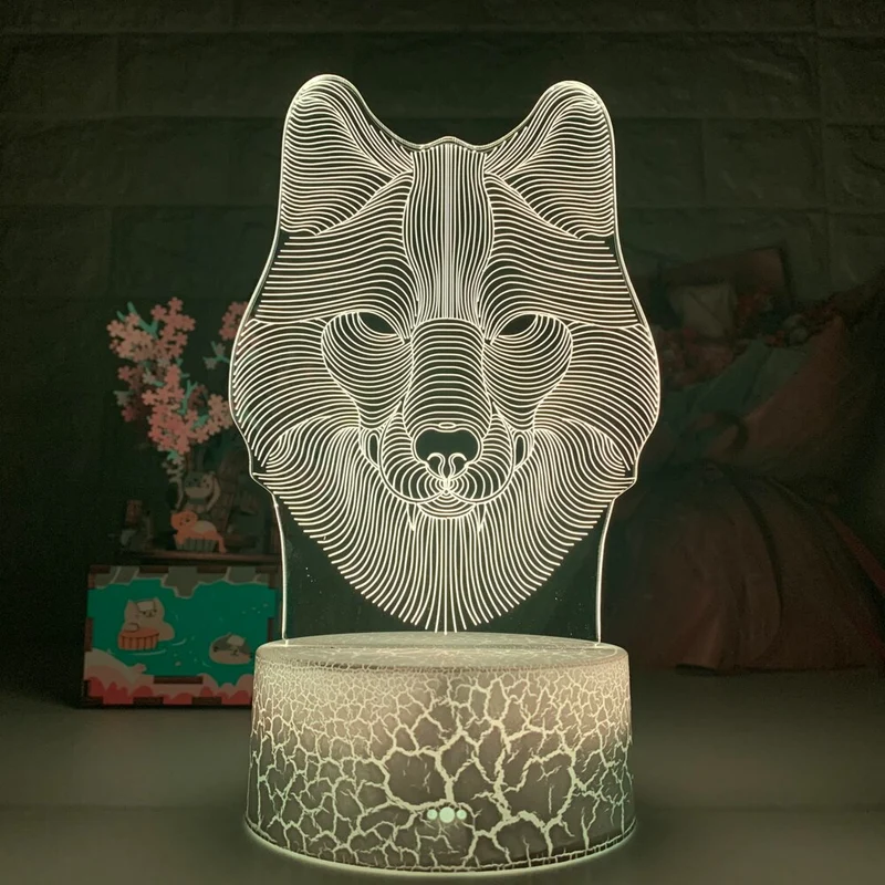 Deko Lampe Nachtlicht mit Wolf Motiv - Leuchtet in verschiedenen Farben