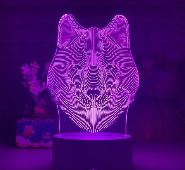 Deko Lampe Nachtlicht mit Wolf Motiv - Leuchtet in verschiedenen Farben