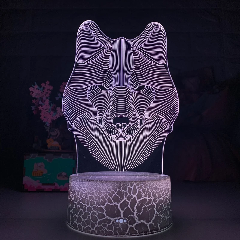 Deko Lampe Nachtlicht mit Wolf Motiv - Leuchtet in verschiedenen Farben