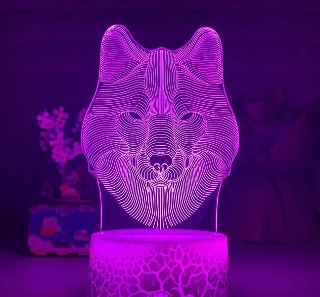Deko Lampe Nachtlicht mit Wolf Motiv - Leuchtet in verschiedenen Farben