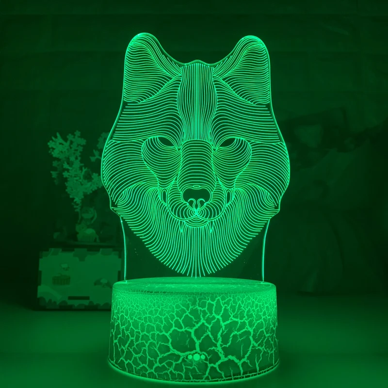 Deko Lampe Nachtlicht mit Wolf Motiv - Leuchtet in verschiedenen Farben
