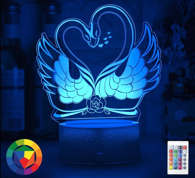 Romantisches Deko Lampe Nachlicht mit Schwan Herz Liebe Motiv