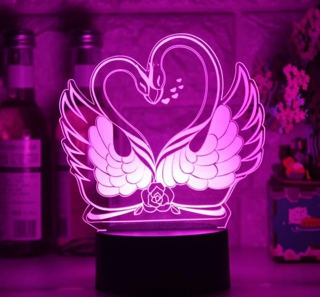 Romantisches Deko Lampe Nachlicht mit Schwan Herz Liebe Motiv