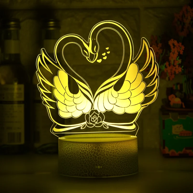 Romantisches Deko Lampe Nachlicht mit Schwan Herz Liebe Motiv