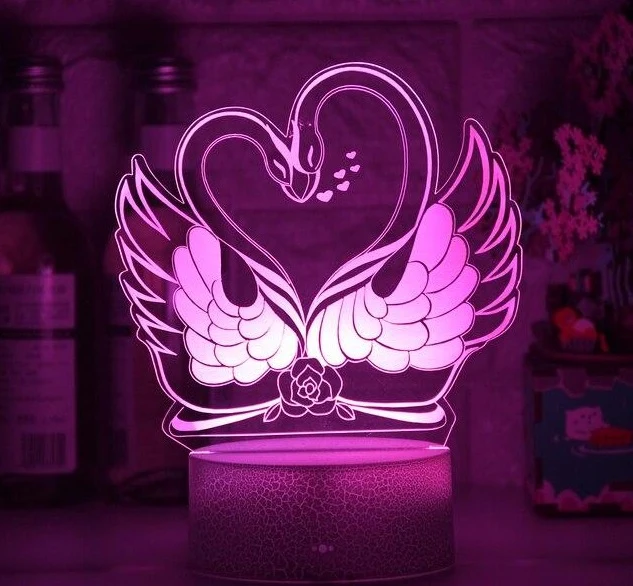 Romantisches Deko Lampe Nachlicht mit Schwan Herz Liebe Motiv