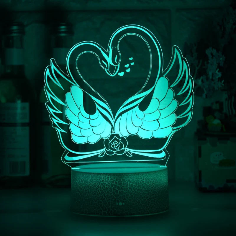Romantisches Deko Lampe Nachlicht mit Schwan Herz Liebe Motiv