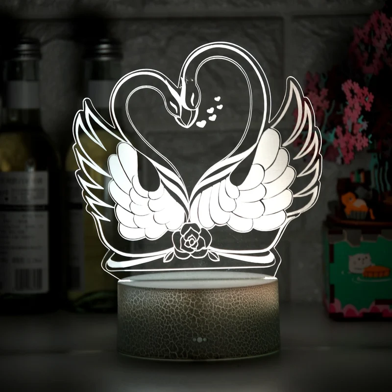 Romantisches Deko Lampe Nachlicht mit Schwan Herz Liebe Motiv