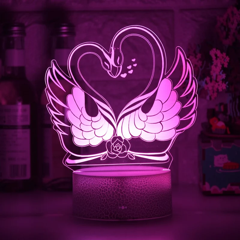 Romantisches Deko Lampe Nachlicht mit Schwan Herz Liebe Motiv
