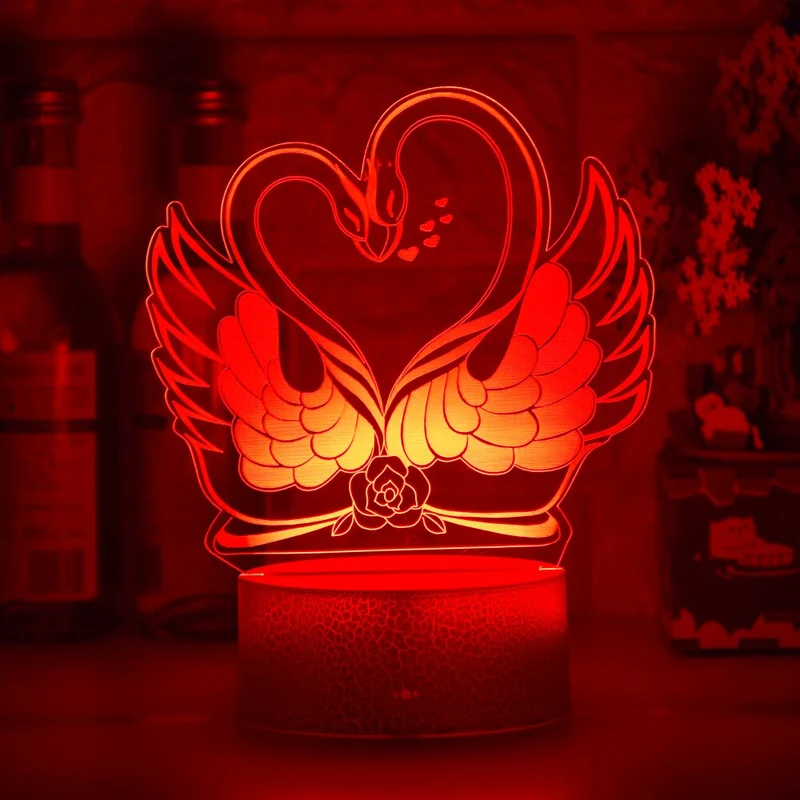 Romantisches Deko Lampe Nachlicht mit Schwan Herz Liebe Motiv