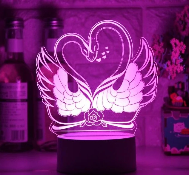 Romantisches Deko Lampe Nachlicht mit Schwan Herz Liebe Motiv