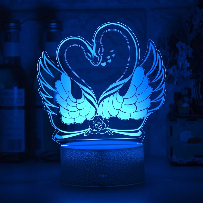 Romantisches Deko Lampe Nachlicht mit Schwan Herz Liebe Motiv