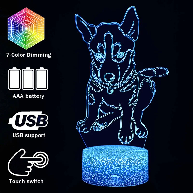 Nachttischlampe mit süßen Hundewelpen Motiv, Farbwechsel und 3D Effekt