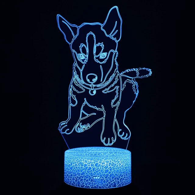 Nachttischlampe mit süßen Hundewelpen Motiv, Farbwechsel und 3D Effekt