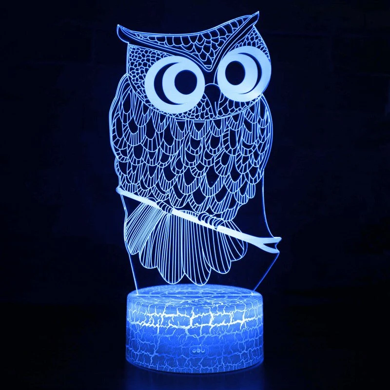 Nachttischlampe mit Eulen Motiv, 3D Effekt, 16 Farben Farbwechsel, Fernbedienung