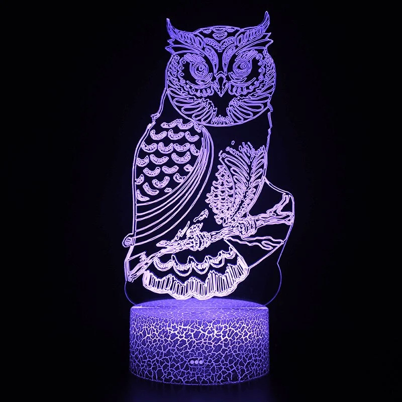 Nachttischlampe mit Eulen Motiv, 3D Effekt, 16 Farben Farbwechsel, Fernbedienung