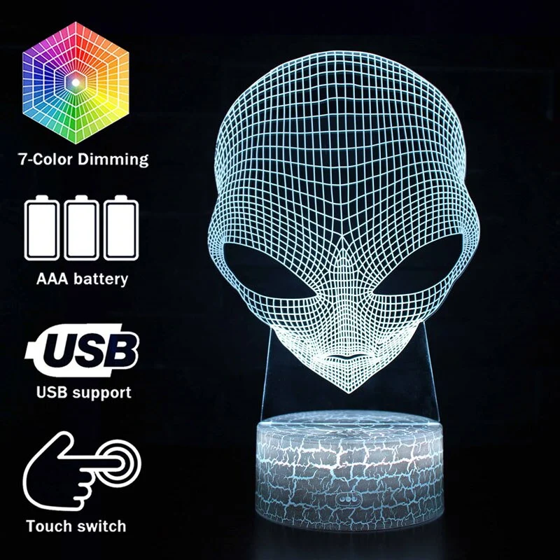 Alien Lampe, Grey Nachtlicht, Nachttischlampe, 3D Effekt, 16 Farben