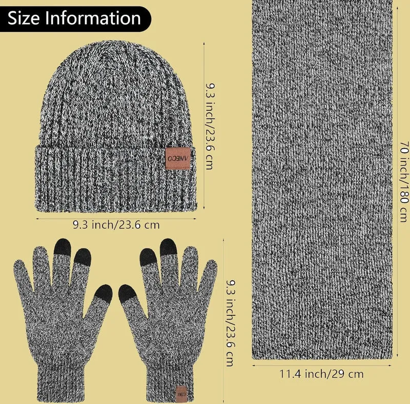 Herren Winterset 4-teilig 🧣 Mütze Schal Handschuhe Ohrenwärmer Strick