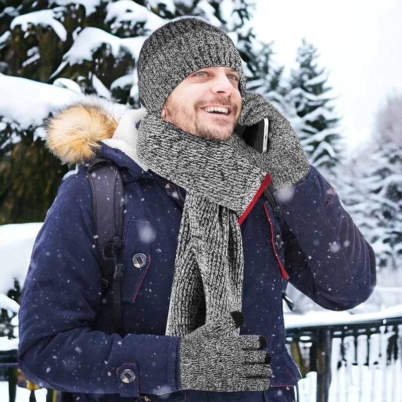 Herren Winterset 4-teilig 🧣 Mütze Schal Handschuhe Ohrenwärmer Strick
