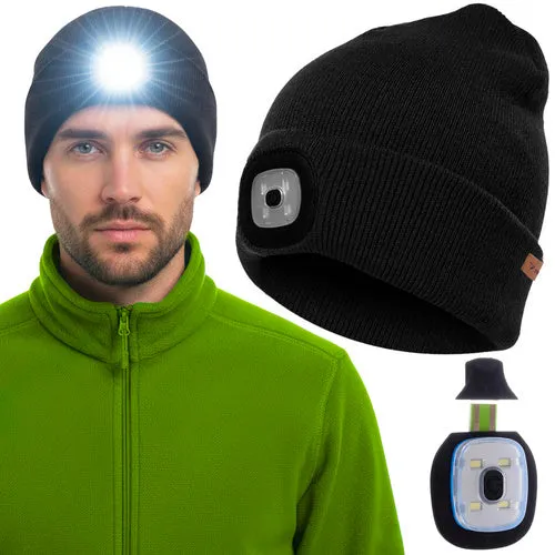 Wintermütze warme Strickmütze mit LED Licht aufladbar USB Beanie Portwest Mütze