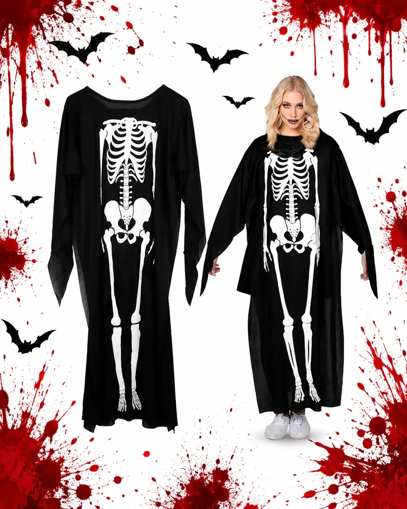 Halloween Skelett Kostüm Damen & Kinder Karneval Verkleidung Jumpsuit Cosplay 👻