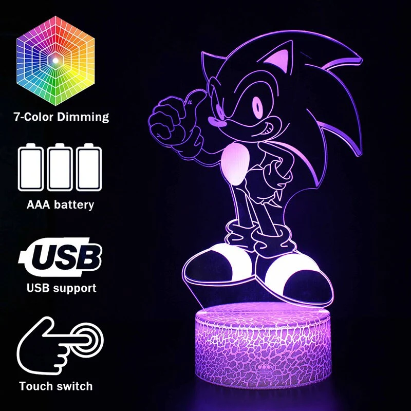 Sonic the Hedgehog Lampe Tischlicht Nachtlicht 3D Effekt Farbwechsel