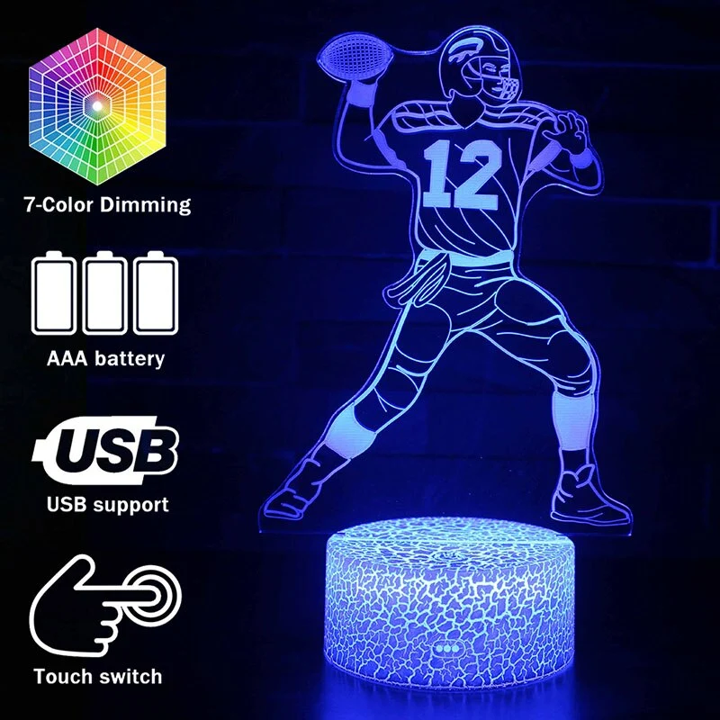 Lampe mit Football Quarterback Motiv, magischen Farbwechsel und 3D Effekt