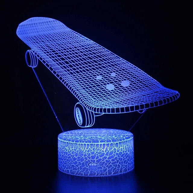 Nachtlampe, Lampe mit Skateboard Motiv, Farbwechsel und 3D Effekt