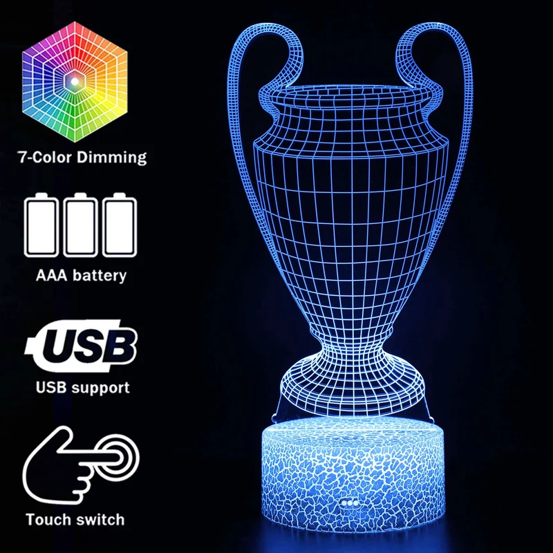 Lampe mit Champions League Pokal Motiv, Farbwechsel und magischen 3D Effekt