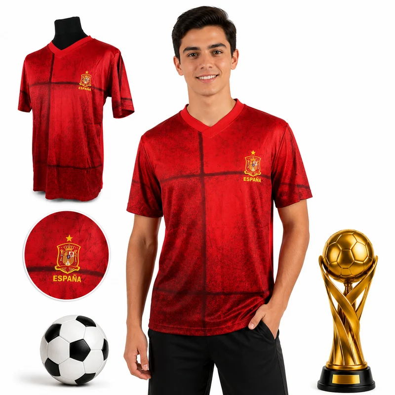 Spanien FanShirt Fußball T-Shirt WM EM Trikot Unisex V-Ausschnitt - Camiseta de España para Aficionados al Fútbol | Mundial, Eurocopa, Unisex Cuello en V
