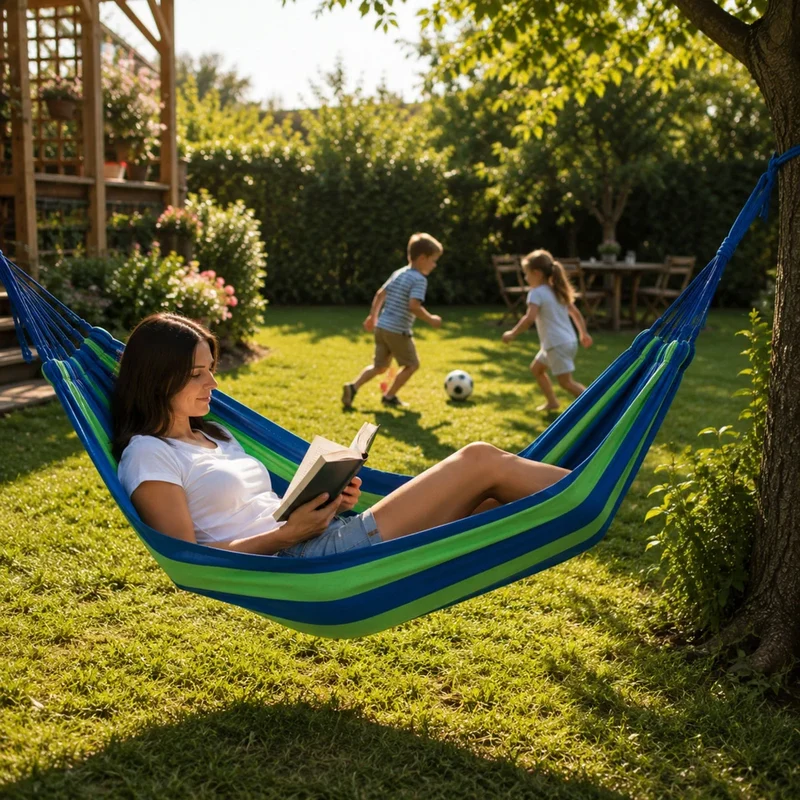 Garten Hängematte 200 × 80 cm bis 200 kg – Camping Hängematte mit Tragetasche & Befestigungsseilen