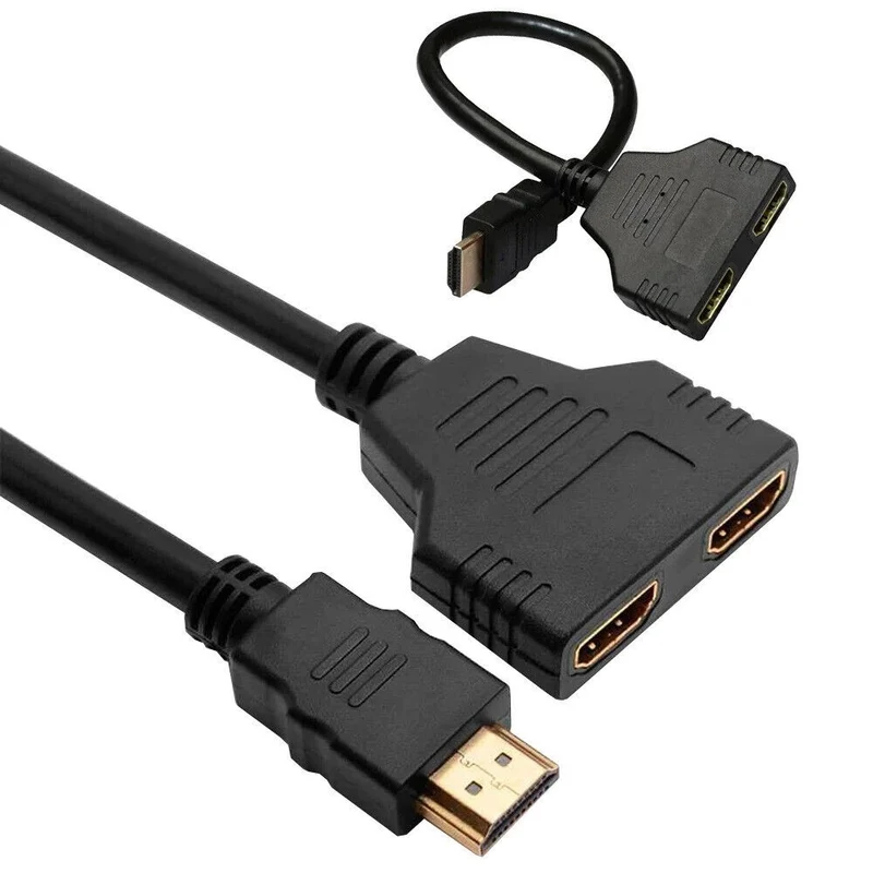 HDMI Splitter Verteiler 2-Port – 1080p Full HD bis 144 Hz Adapter Kabel 30 cm für PC, TV und Monitor