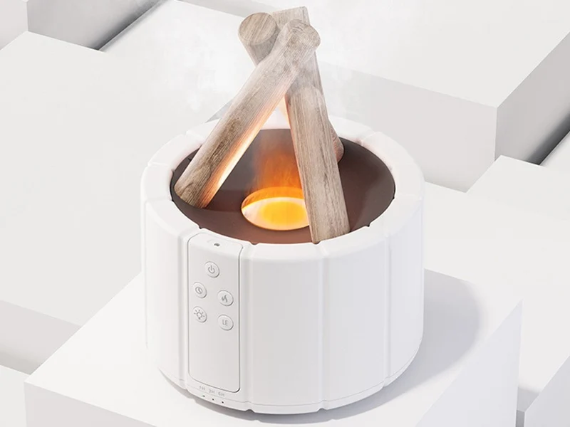 Luftbefeuchter Kamin Feuer Effekt Schwarz LED RGB Aroma Diffusor USB 250ml