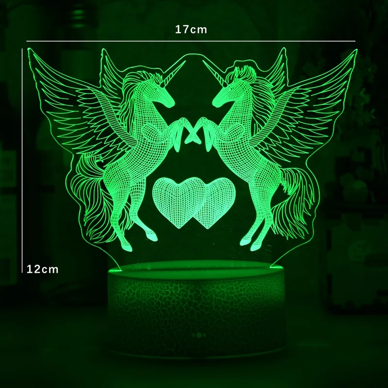 Romantische Lampe Nachtlicht Deko Licht mit Doppel Einhorn und Herz Motiv
