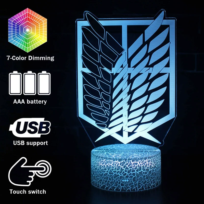 Attack on Titan Nachtlampe, Licht, Tischlampe 3D Effekt, Farbwechsel Fernbedienung