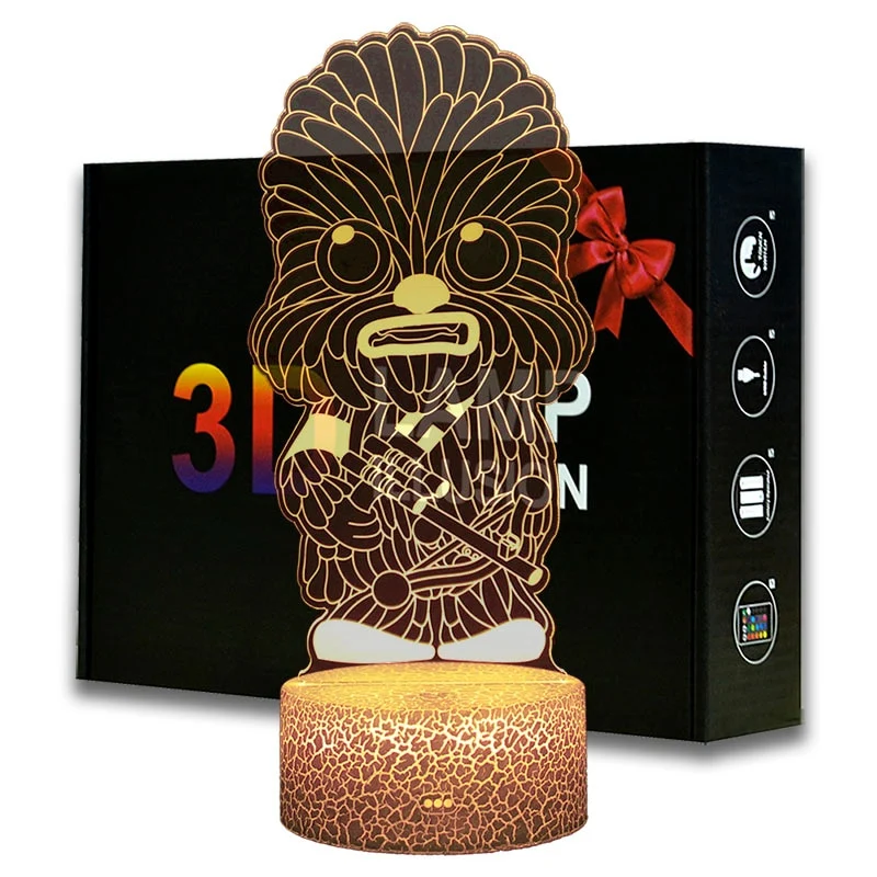 Star Wars Chewie Chewbacca Nachtlicht, Nachtlampe, 3D Effekt, Farbwechsel inkl. Fernbedienung
