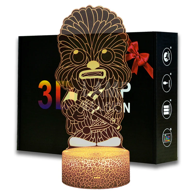 Star Wars Chewie Chewbacca Nachtlicht, Nachtlampe, 3D Effekt, Farbwechsel inkl. Fernbedienung