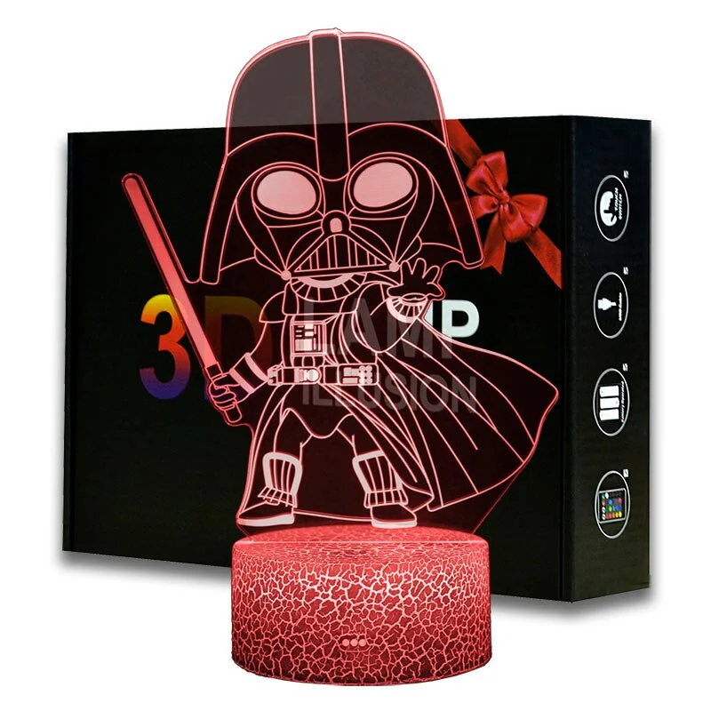 Star Wars Darth Vader Nachtlampe, Nachtlicht mit 3D Effekt, Farbwechsel in 16 Farben