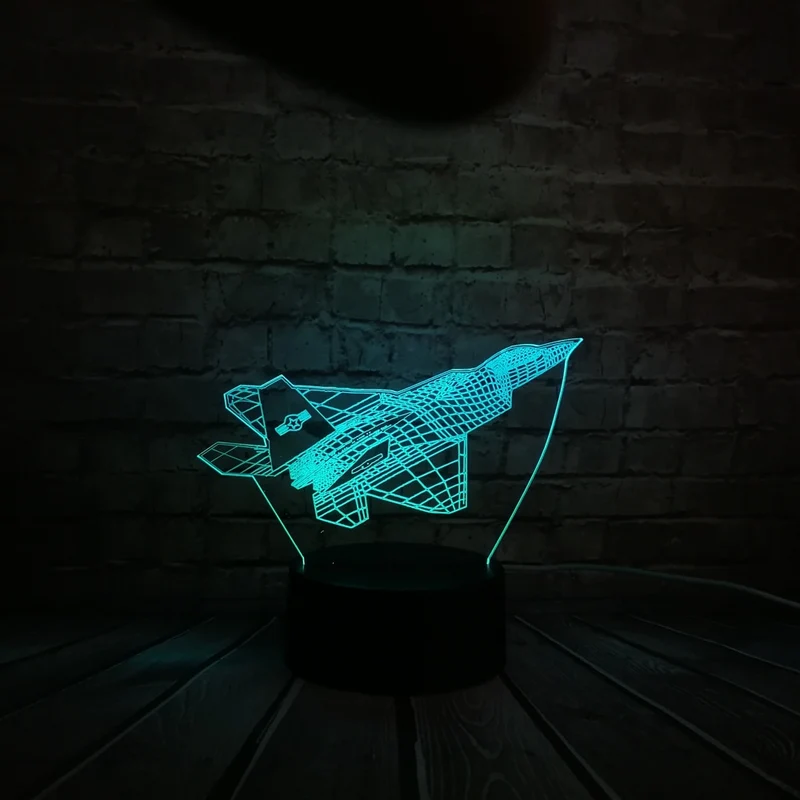 Kampfflugzeug / Düsenjäger 3D Lampe mit Farbwechsel - Nachtlampe, Tischlampe