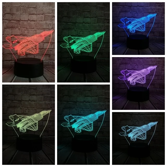Kampfflugzeug / Düsenjäger 3D Lampe mit Farbwechsel - Nachtlampe, Tischlampe