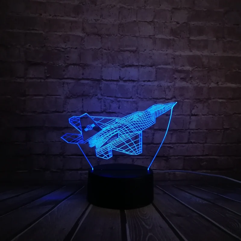 Kampfflugzeug / Düsenjäger 3D Lampe mit Farbwechsel - Nachtlampe, Tischlampe