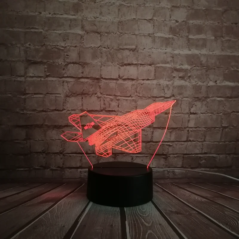 Kampfflugzeug / Düsenjäger 3D Lampe mit Farbwechsel - Nachtlampe, Tischlampe