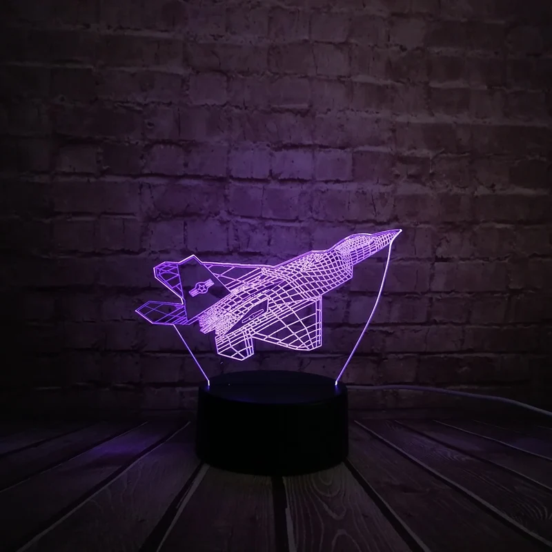 Kampfflugzeug / Düsenjäger 3D Lampe mit Farbwechsel - Nachtlampe, Tischlampe