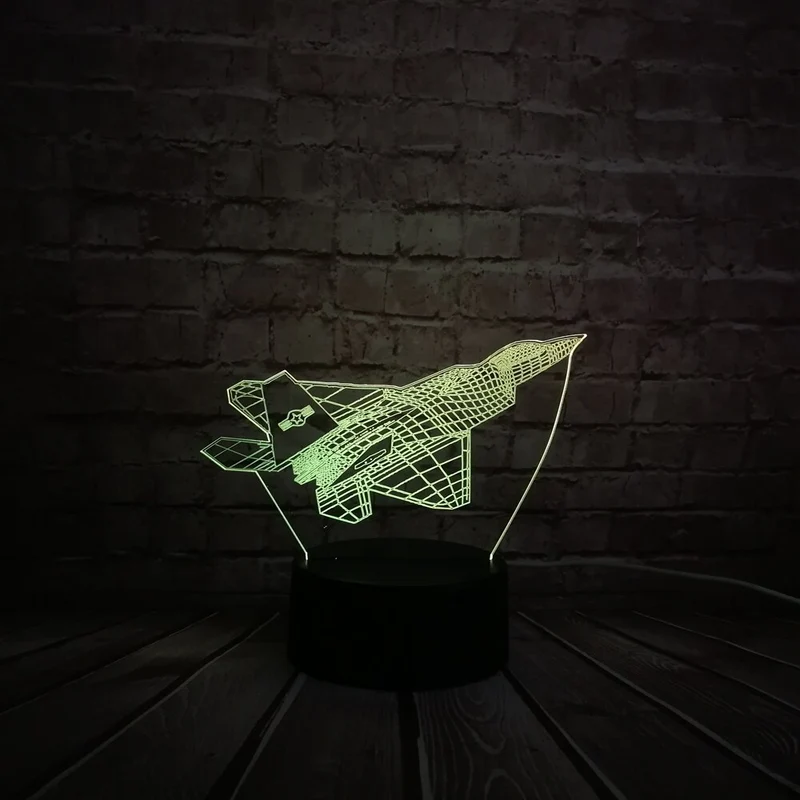 Kampfflugzeug / Düsenjäger 3D Lampe mit Farbwechsel - Nachtlampe, Tischlampe
