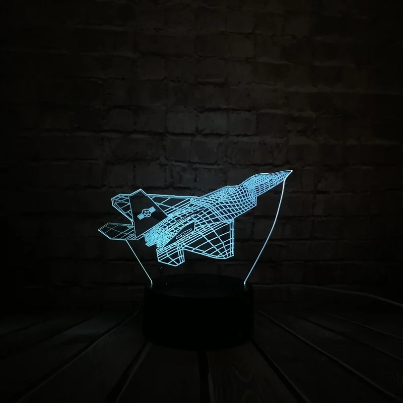Kampfflugzeug / Düsenjäger 3D Lampe mit Farbwechsel - Nachtlampe, Tischlampe
