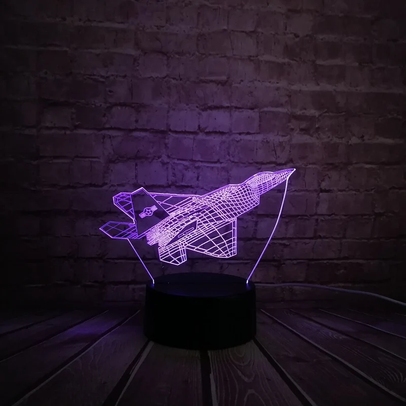 Kampfflugzeug / Düsenjäger 3D Lampe mit Farbwechsel - Nachtlampe, Tischlampe