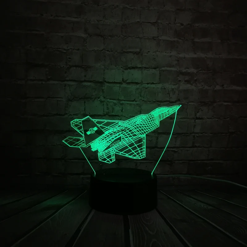 Kampfflugzeug / Düsenjäger 3D Lampe mit Farbwechsel - Nachtlampe, Tischlampe