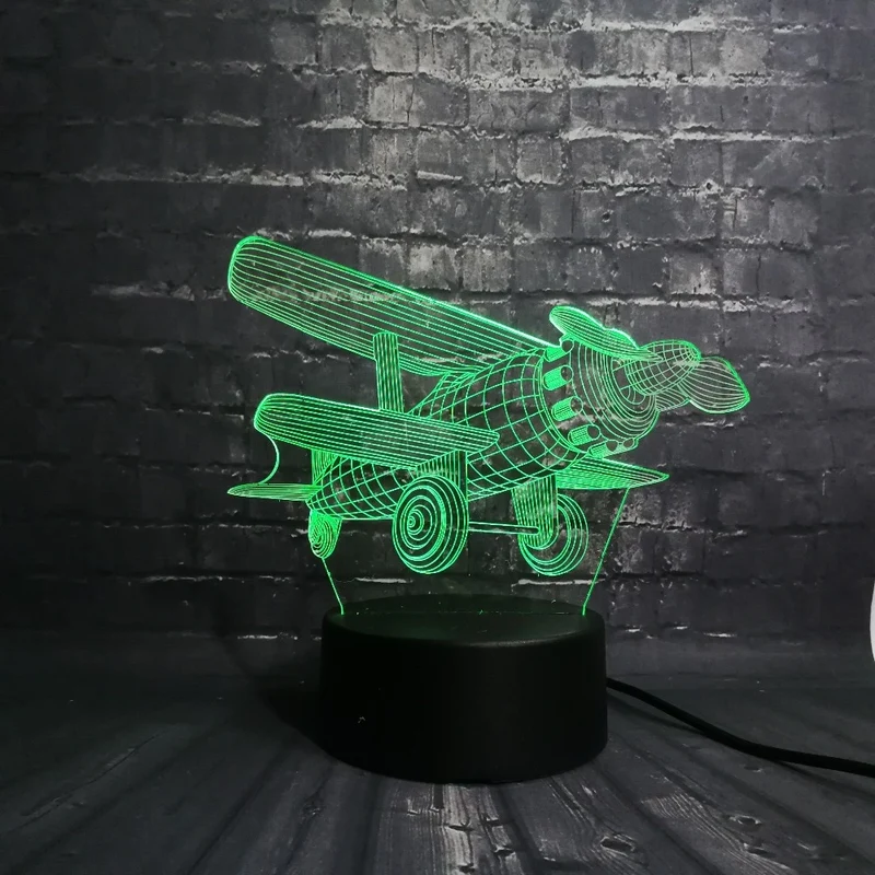 3D LED Lampe - Propeller Flugzeug Motiv - Nachtlampe - Tischlampe - Geschenk