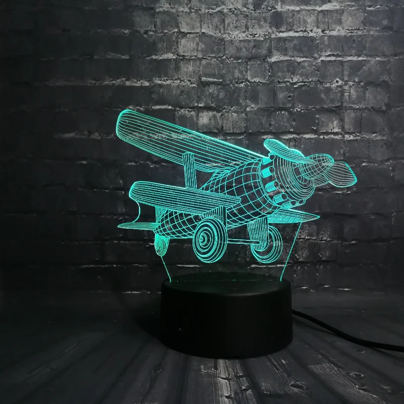 3D LED Lampe - Propeller Flugzeug Motiv - Nachtlampe - Tischlampe - Geschenk