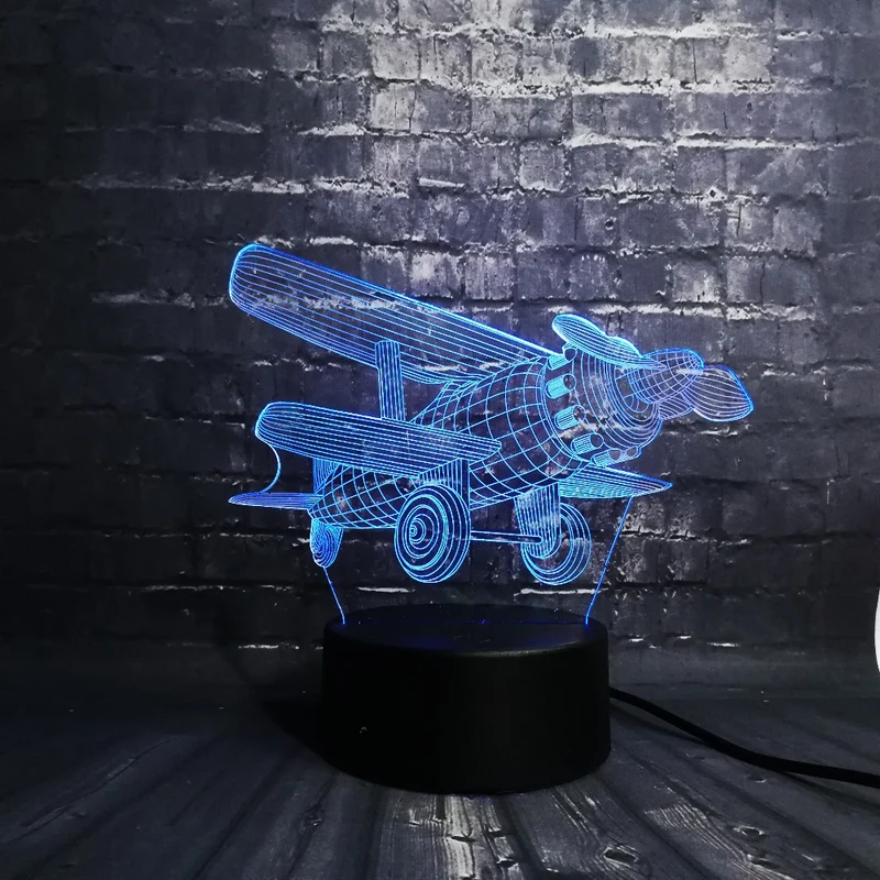 3D LED Lampe - Propeller Flugzeug Motiv - Nachtlampe - Tischlampe - Geschenk