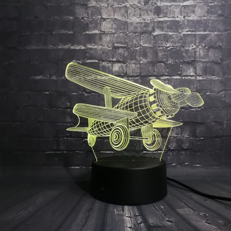3D LED Lampe - Propeller Flugzeug Motiv - Nachtlampe - Tischlampe - Geschenk